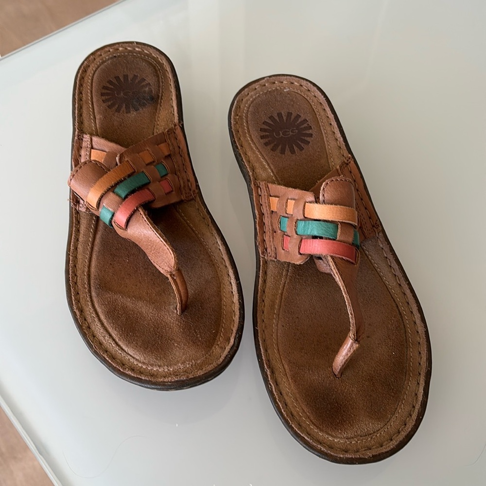 UGG Jenaya Womens Leather sandals Size 8 Chestnut orange turquoise
